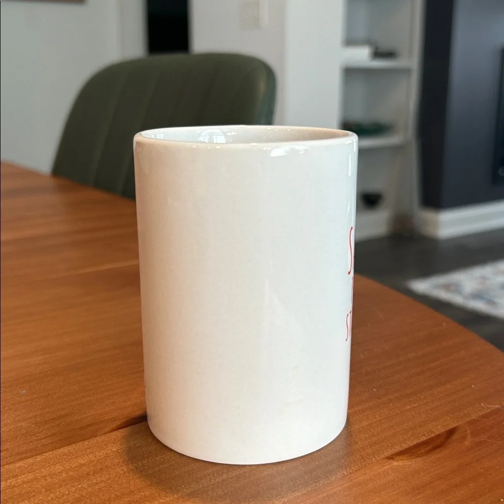 Christmas Coffee Cup Mug. Santa Please Stop Here. White and Red.